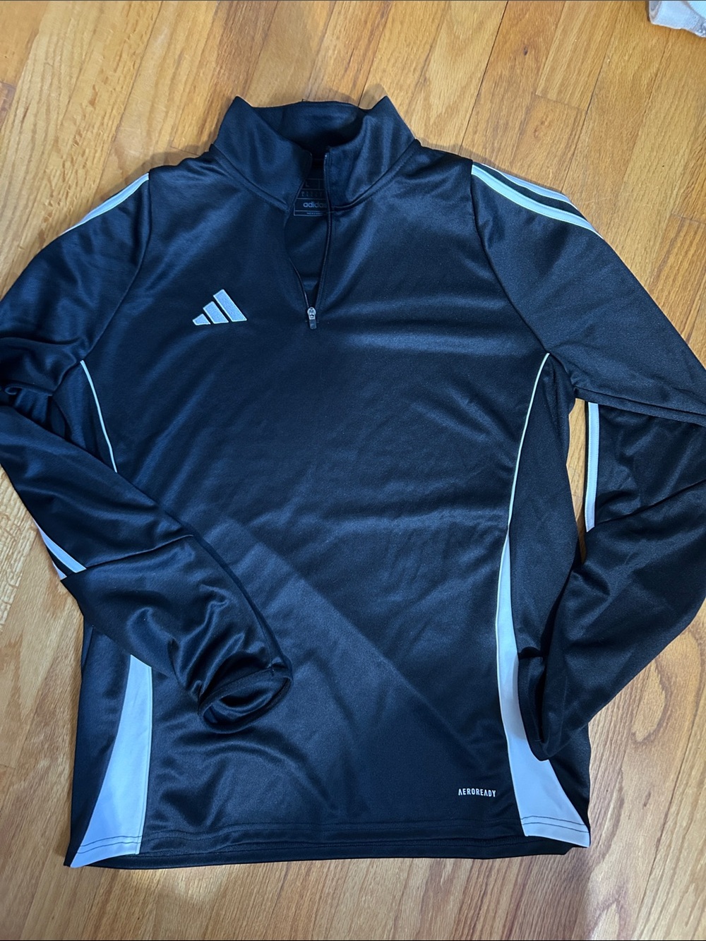 adidas Black Long-Sleeve Half-Zip Athletic Pullover with White Accents